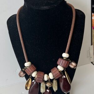 Elegant Brown and Gold Necklace 16 inch adjustable necklace on brown cord